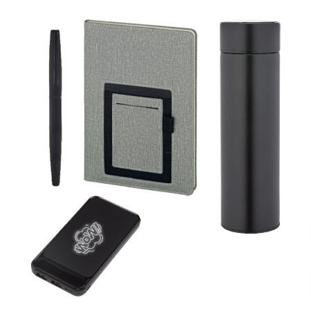 5066 Siyah Defter & Kalem & Powerbank & Termos Set
