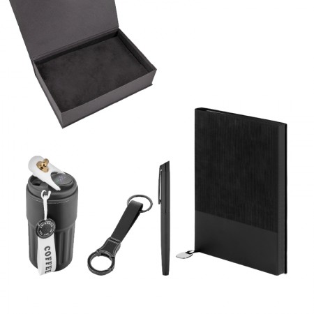 5079 Siyah Kalem & Defter & Anahtarlık & Termos Set