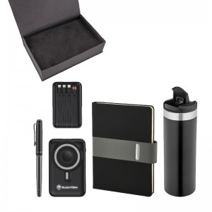 5078 Siyah Kalem & Defter & Powerbank & Termos Set