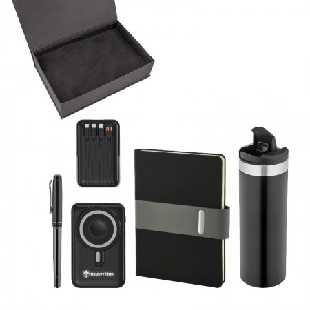 5078 Siyah Kalem & Defter & Powerbank & Termos Set