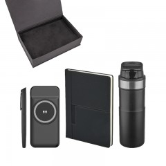 5077 Siyah Kalem & Defter & Powerbank & Termos Set