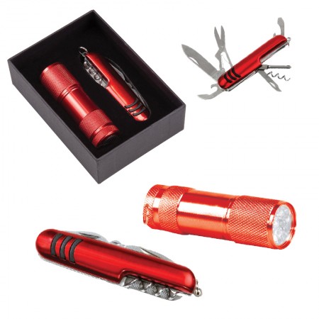 5041 Kırmızı 7 Fonksiyonlu Çakı - Led Elfenerli Set