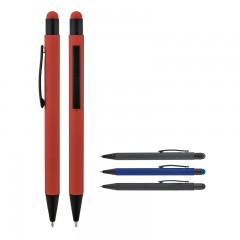 1027 Siyah Metal Tükenmez Touchpen Rubber Gövde Kalem