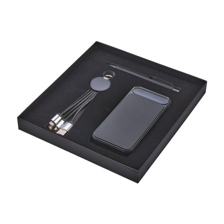 5065 Siyah Kalem & Powerbank & Anahtarlık Set