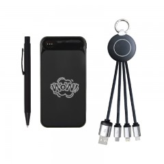 5065 Siyah Kalem & Powerbank & Anahtarlık Set