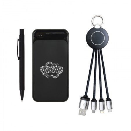 5065 Siyah Kalem & Powerbank & Anahtarlık Set
