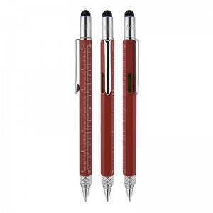 652 Kırmızı Metal Su Terazili - Tornavidalı Touchpen Kalem