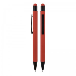 1027 Kırmızı Metal Tükenmez Touchpen Rubber Gövde Kalem