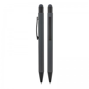 1027 Füme Metal Tükenmez Touchpen Rubber Gövde Kalem