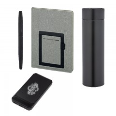 5066 Siyah Defter & Kalem & Powerbank & Termos Set