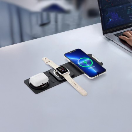 4200 Siyah 3'ü 1 Arada Kablosuz Şarj Cihazı